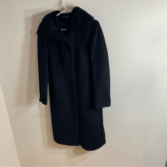 Cole Haan Wool Black Trench Dress Coat Sz 6 Black Jacket Women’s Furry - Picture 2 of 11